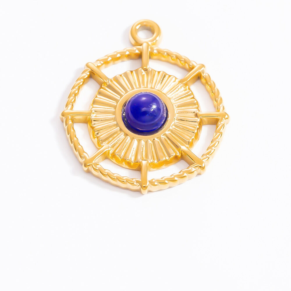 1 Piece Novelty Series Retro Eye Blue Nature Stone Stainless Steel Waterproof Gold Color Women's Pendants Picture5