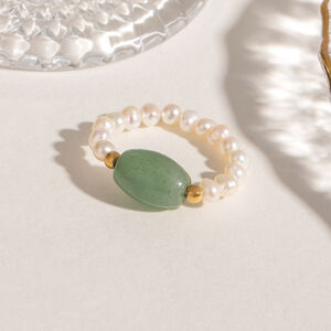 1 Piece Classic Series Elegant Beaded Stainless Steel Waterproof Gold Color Natural Green Stone Women's Single Rings h5 Picture3