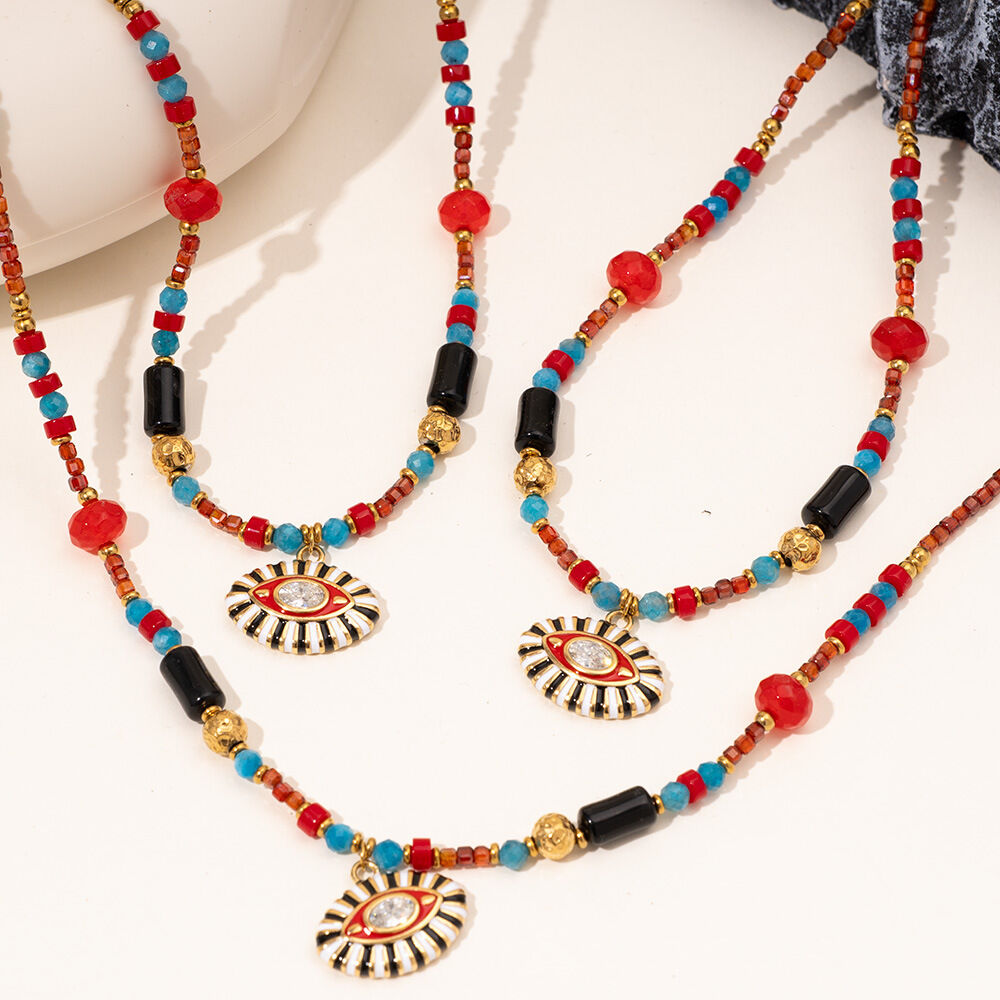 1 Piece Radiant Series Retro Chic Eye Stainless Steel Waterproof Gold Color Women's Beaded Necklaces