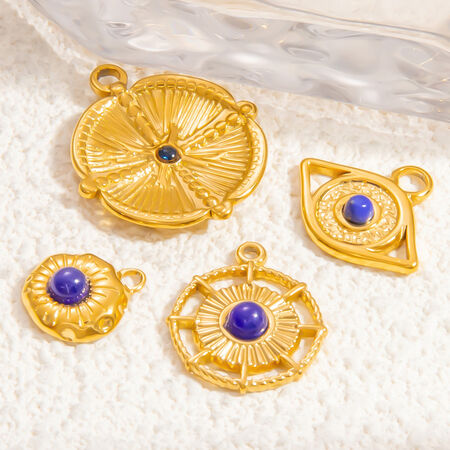 1 Piece Novelty Series Retro Eye Blue Nature Stone Stainless Steel Waterproof Gold Color Women's Pendants