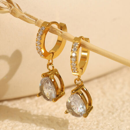1 pair luxurious series elegant droplet titanium steel gold color plated rhinestone women's drop earrings