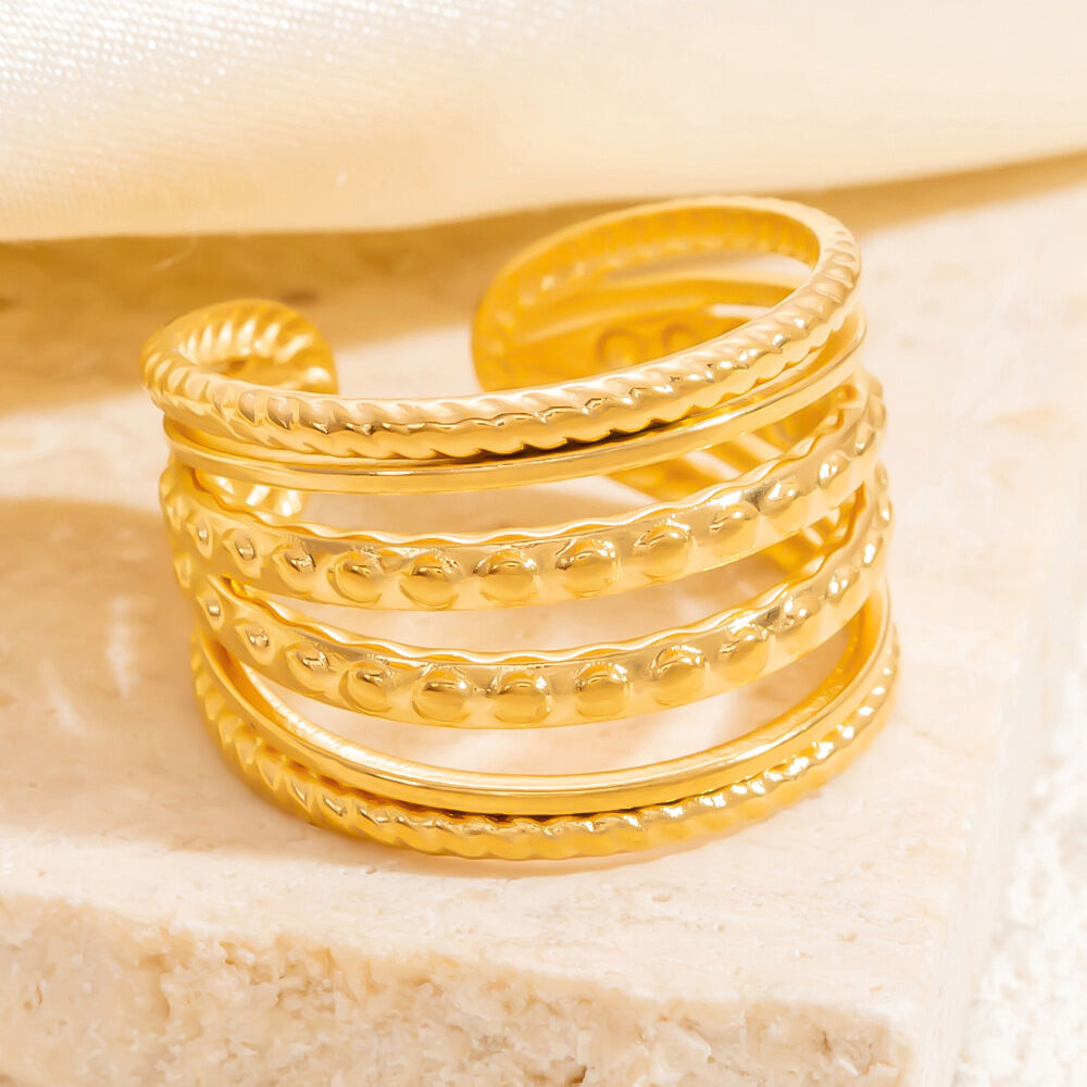 Anelli da donna regolabili in acciaio inossidabile color oro, impermeabili, minimalisti, da giorno, serie classica, 1 pezzo Immagine7