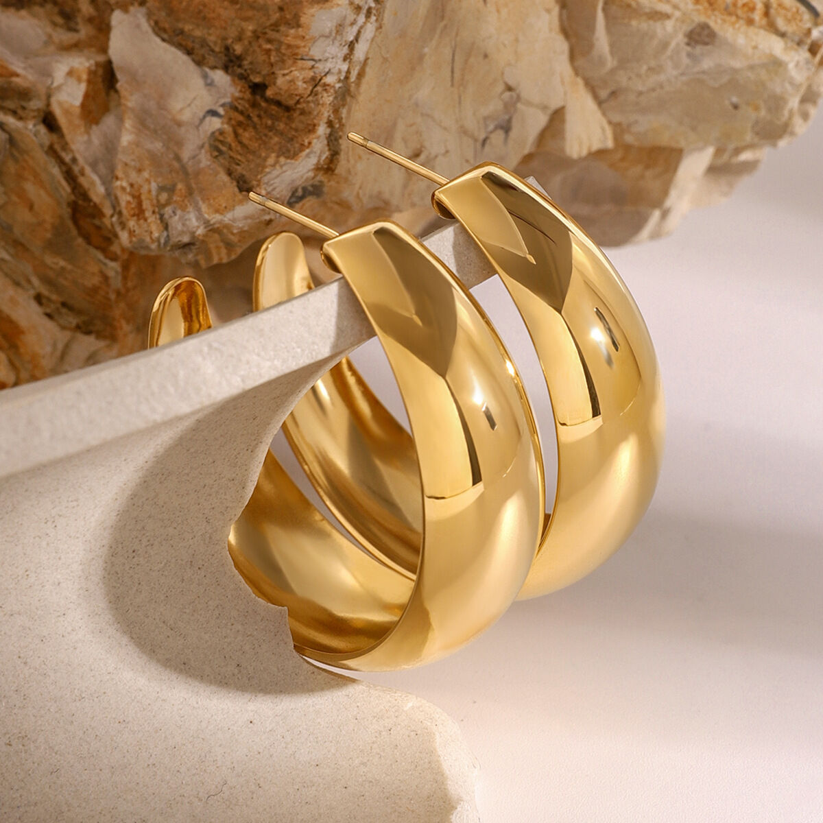 1 Pair Simple Stainless Steel Waterproof Gold Color Statement Hoop Earrings