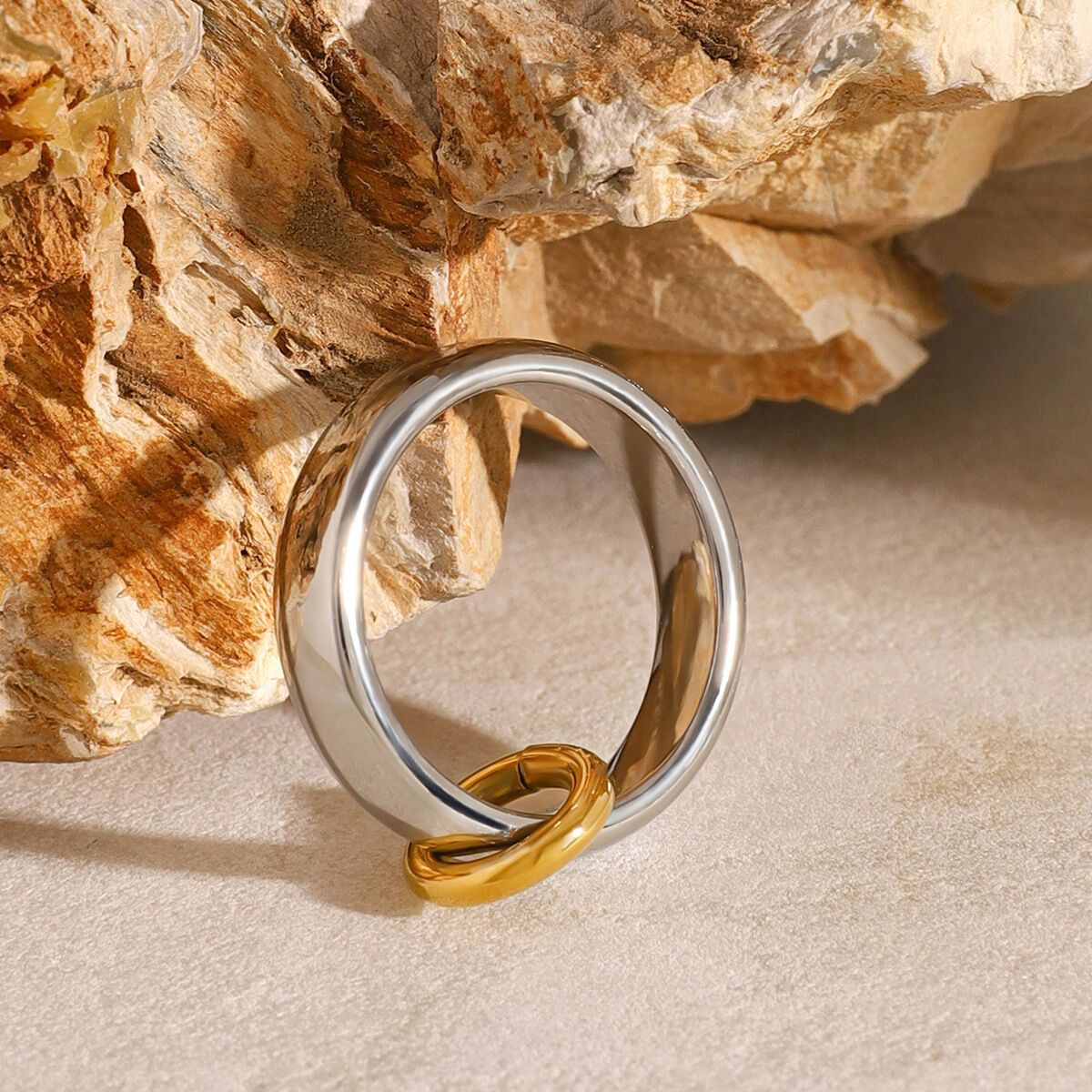 1 paar simple series  massivfarbe edelstahl 18 karat vergoldet damen einzelring