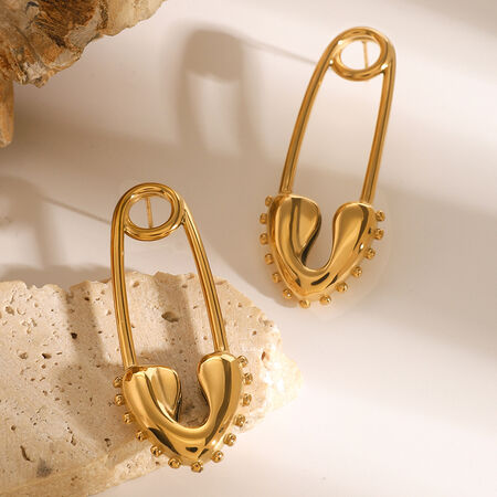 1 paio di orecchini a bottone da donna in acciaio inossidabile placcato oro 18K, semplici e casual, geometrici 2