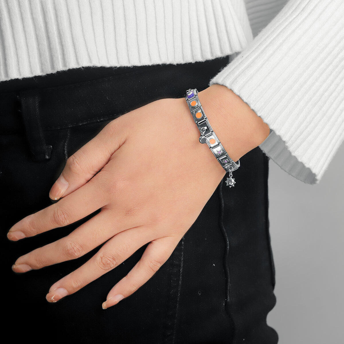 Bracelet unisexe simple, décontracté, rond, élastique, carré, en acier inoxydable, étanche, couleur argentée, 1 pièce 2