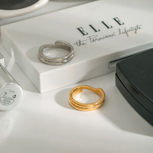 Bague simple pour femme, collection classique, double anneau délicat en acier inoxydable, couleur or, étanche. h5 Image3