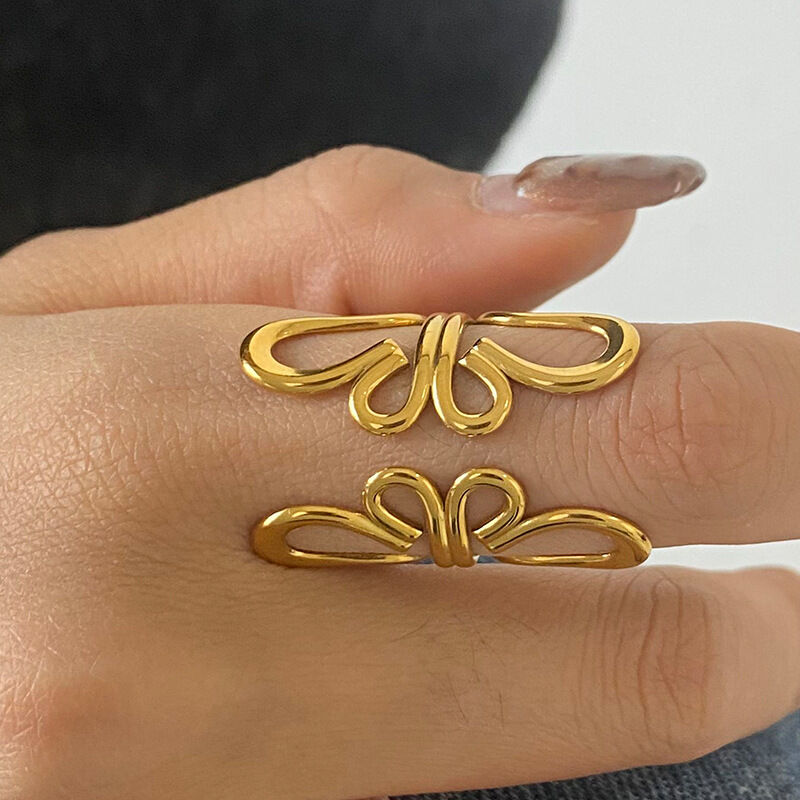 1 Piece Romantic Series Natural Flower Shape Stainless Steel Waterproof Gold Color Women's Single Rings h5 Picture3