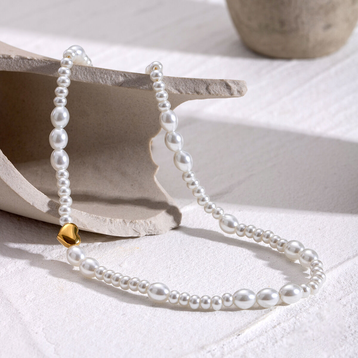 1 piece classic series retro beads stainless steel  gold plated artificial pearl women beaded necklaces 2