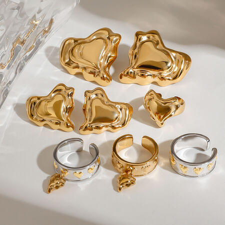 1 stuk romantische serie retro onregelmatige hartvormige roestvrijstalen waterdichte gouden damesring