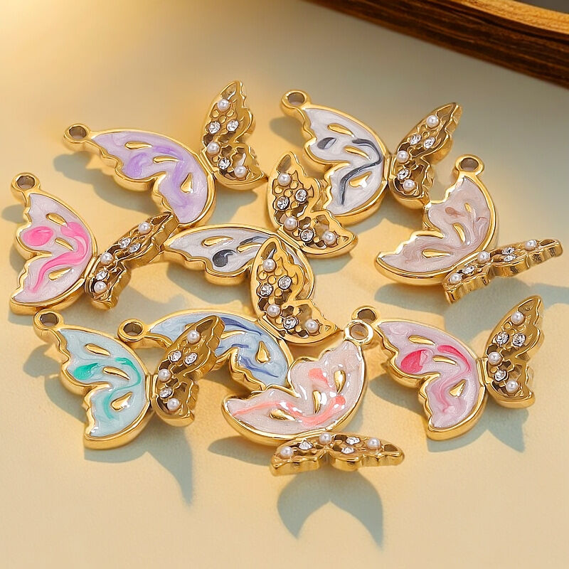 1 Piece Romantic Series Elegant Butterfly Shape Oil- Glazing Stainless Steel Waterproof Gold Color DIY Women's Pendants