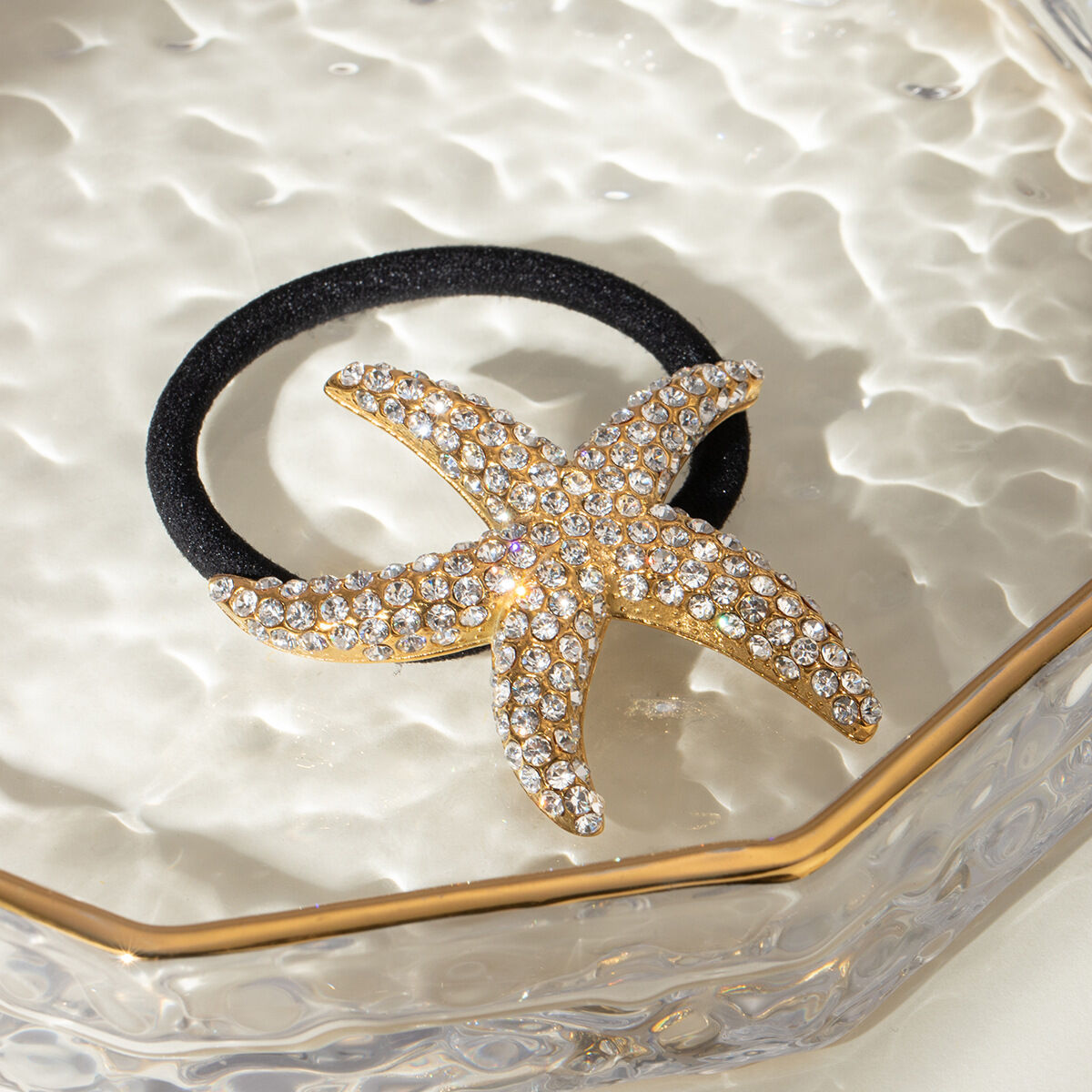 1 paio di fasce per capelli da donna con strass placcate in oro , serie lussuosa, semplici e tinta unita, in acciaio inossidabile Immagine2