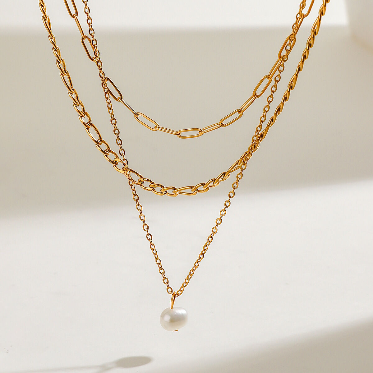1 Piece Elegant Series All-match Multi-layer Stainless Steel Waterproof Gold Color Women's Layered Necklaces