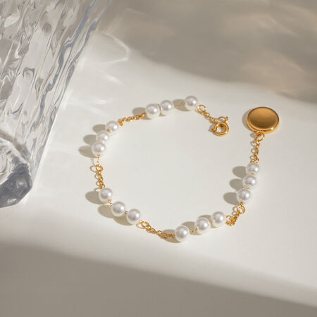 1 piece simple series sweet beads stainless steel gold plated artificial pearl women beaded bracelets