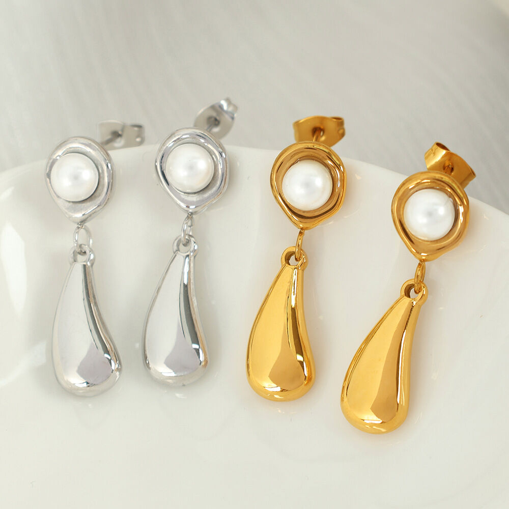 1 Pair Small design simple temperament earrings pearl electroplating metal water drop earrings earrings female French retro women's pendant earrings