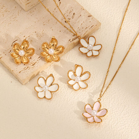 1 paar elegante oorbellen voor dames, gemaakt van roestvrij staal met een natuurlijke bloemvorm, waterdicht en met een oliedruppeltechniek in goudkleur. 2