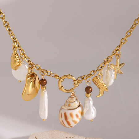 1 piece simple series vacation turtle stainless steel gold plated artificial pearl women pendant necklaces