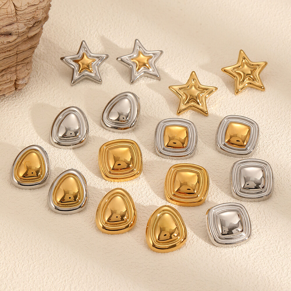 1 Pair Moden Series Chic Star Shape Stainless Steel Waterproof Gold & Silver Color Women's Stud Earrings 2