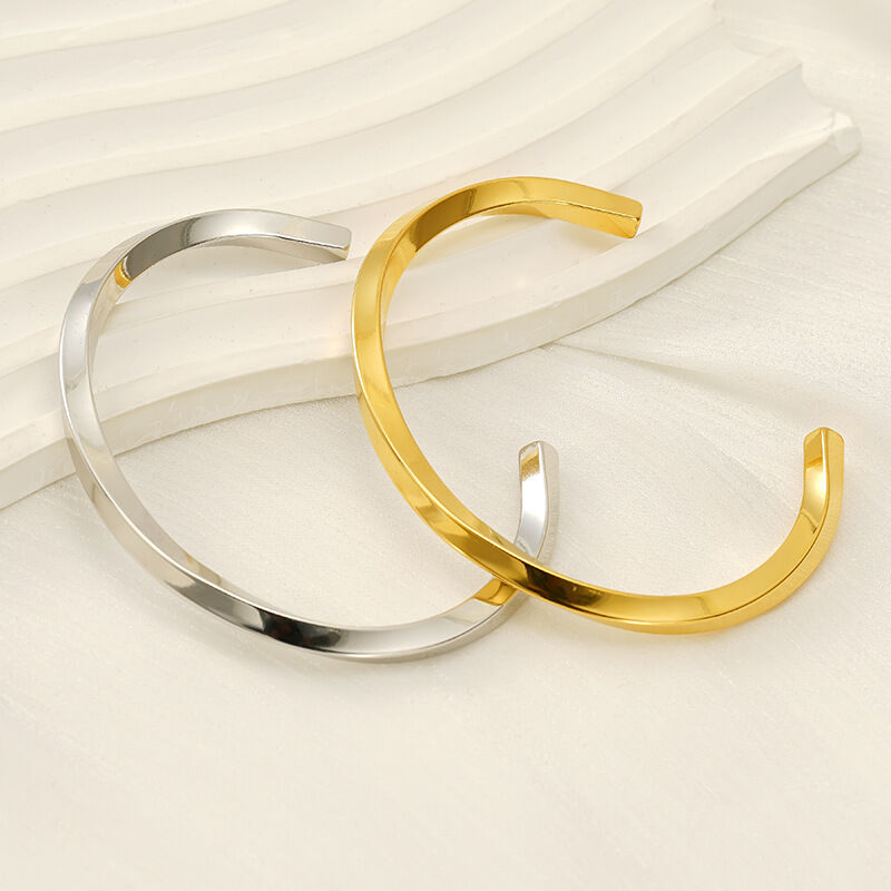 1 pezzo semplice serie semplice acciaio inossidabile 18K placcato oro unisex bracciali Immagine4