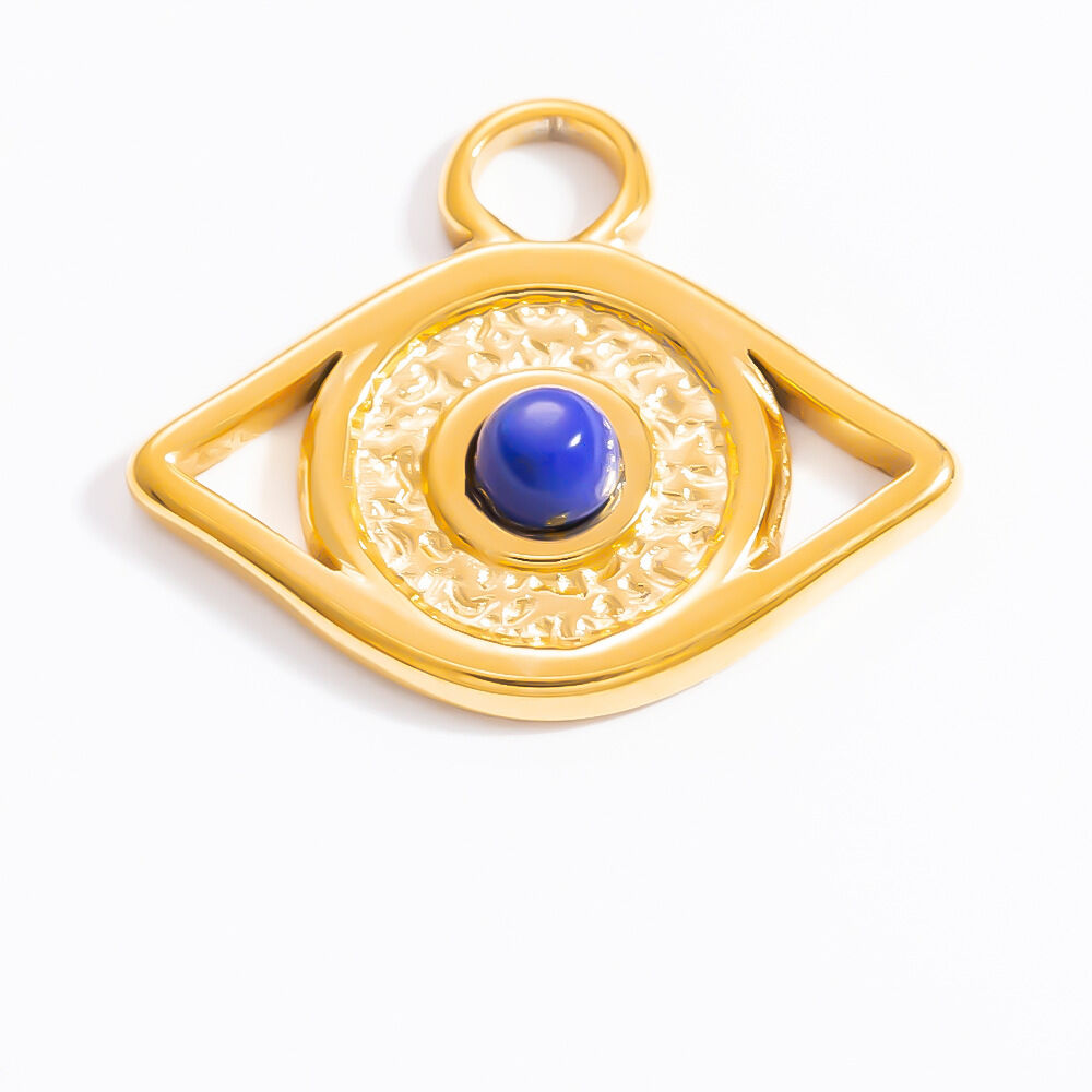 1 Piece Novelty Series Retro Eye Blue Nature Stone Stainless Steel Waterproof Gold Color Women's Pendants h5 Picture8