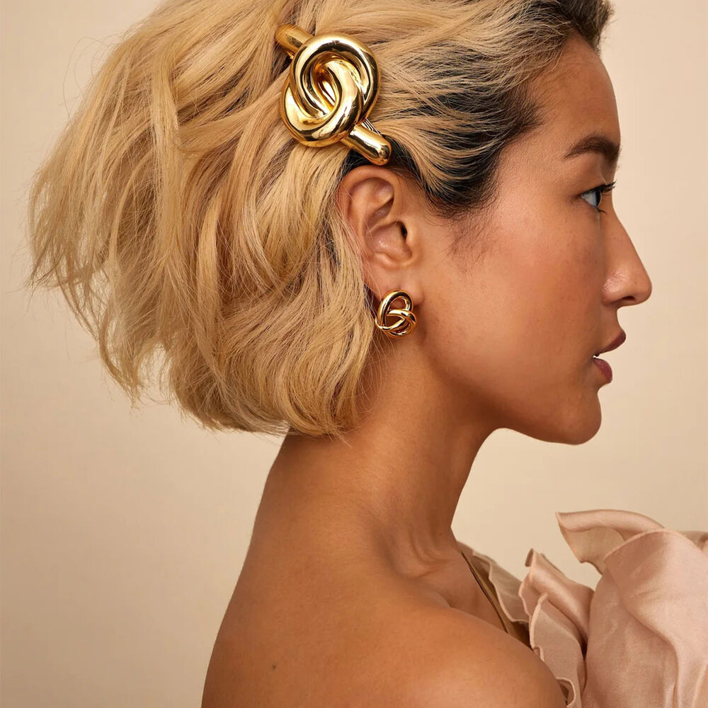 1 Pair Fascinating Series Daily Heart Knot Shape Stainless Steel Waterproof Gold Color Women's Stud Earrings Picture7