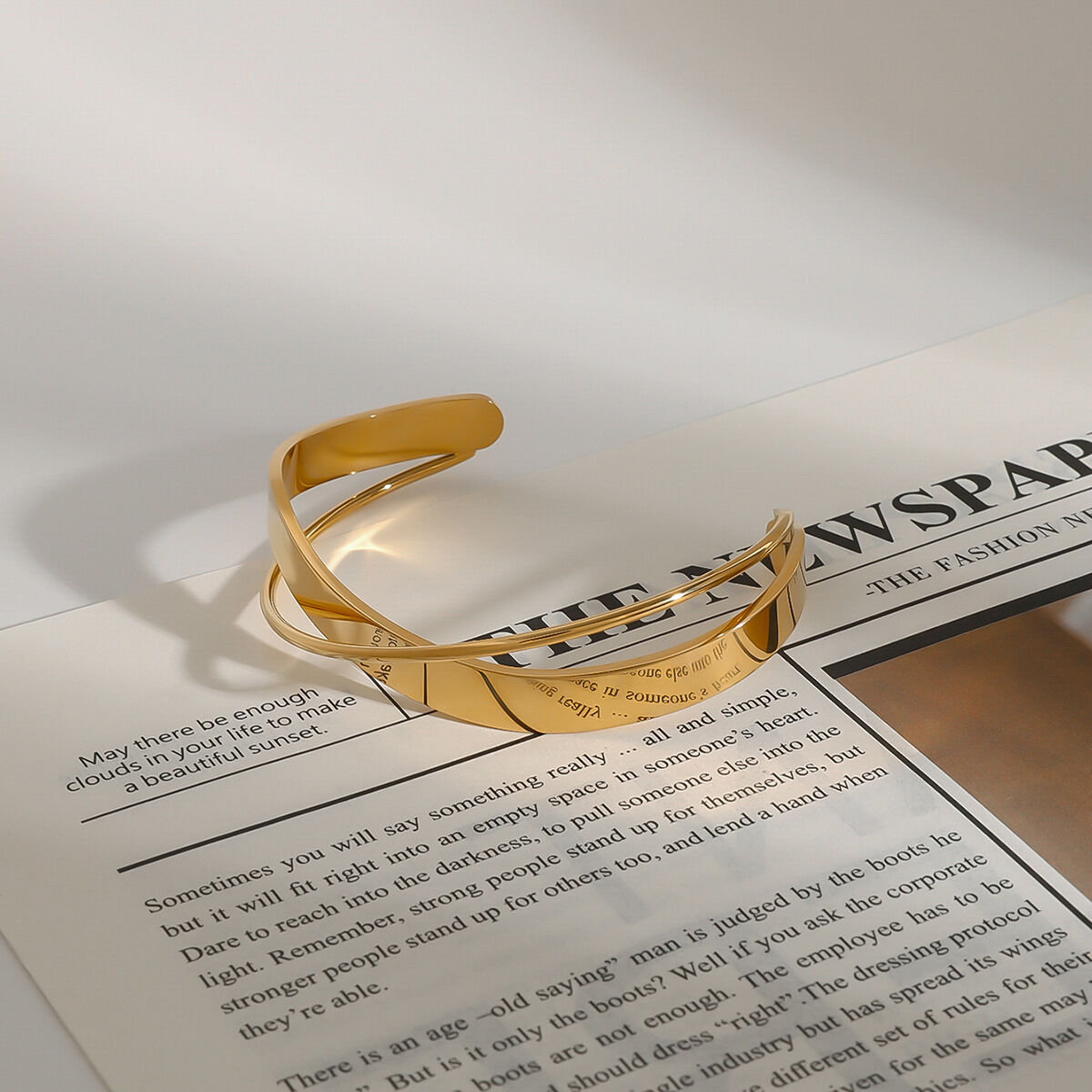 1 Piece Fascinating Series Solid Overlap Line Stainless Steel Waterproof Gold Color Women's Bangles Picture9