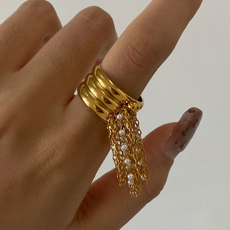 1 Piece Classic Series Designsble Tassel Stainless Steel Waterproof Gold Color Women's Single Rings Picture7