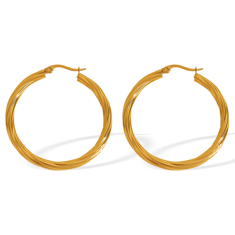 1 paio di orecchini a cerchio da donna in acciaio al titanio geometrico elegante della serie classica placcati in oro h5Immagine8
