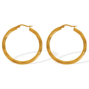 1 paio di orecchini a cerchio da donna in acciaio al titanio geometrico elegante della serie classica placcati in oro h5 Immagine8