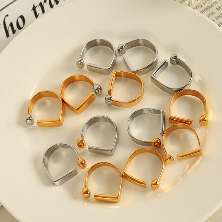 1 paio di anelli regolabili da donna in acciaio inossidabile placcato oro , semplici e geometrici, serie semplice