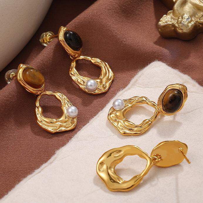 1 Pair Classic Series Retro Geometric Titanium Steel   Gold Color  Women's Drop Earrings