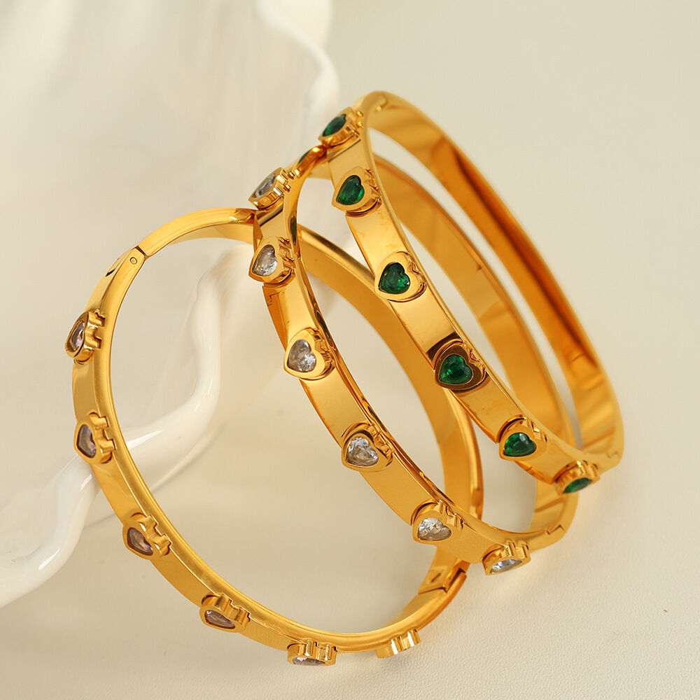 1 piece simple series classic heart stainless steel  gold color plated zircon women's bangles