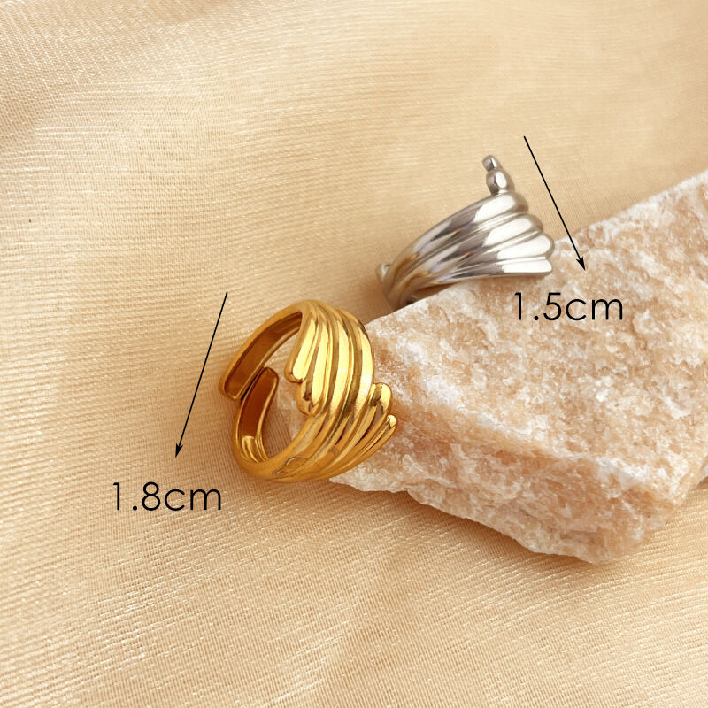 Anelli regolabili da donna in acciaio inossidabile color oro impermeabile con striscia semplice, 1 pezzo h5 Immagine6