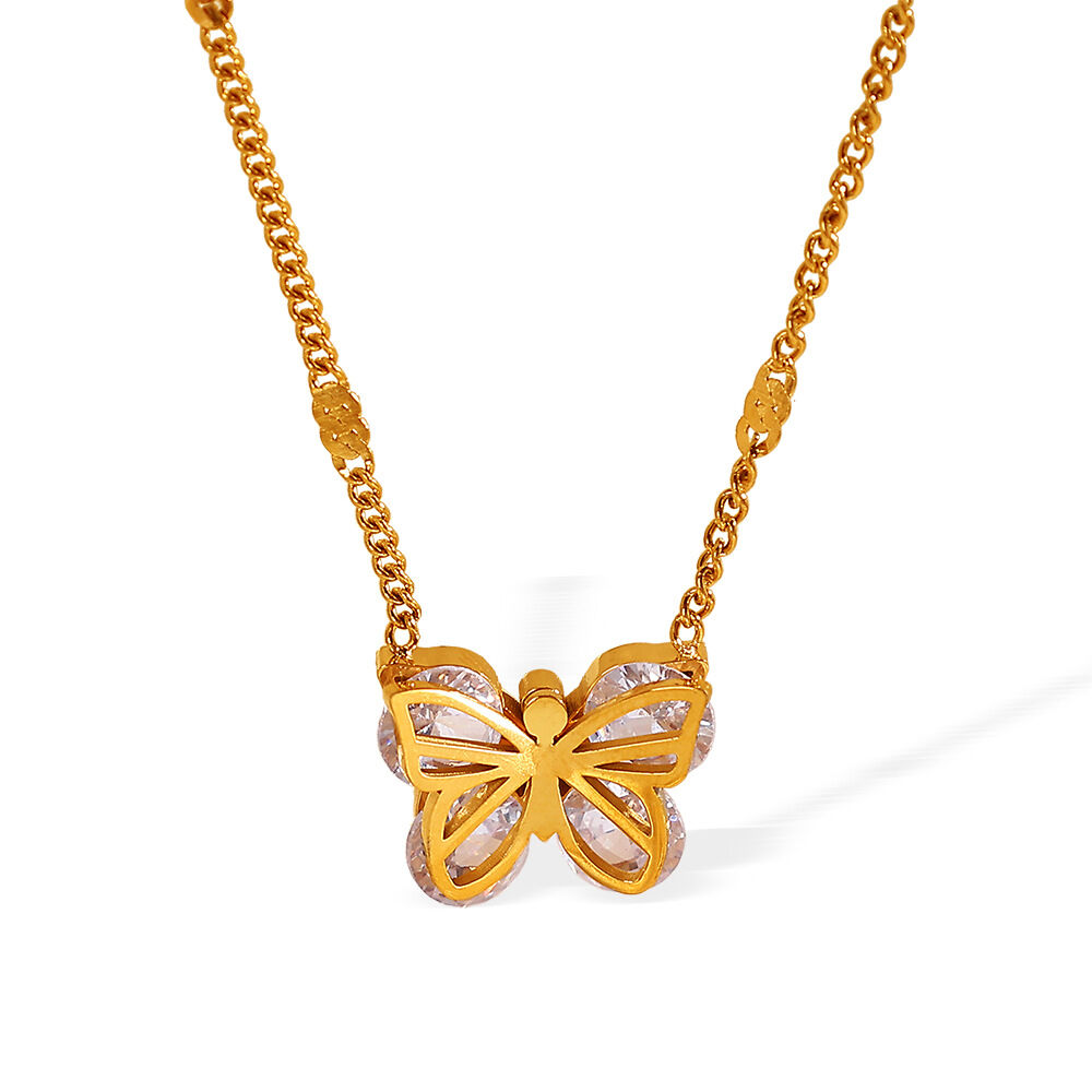 1 Piece Romantic Series Gorgeous Butterfly Shape Stainless Steel Waterproof Gold Color Lightweight Women's Pendant Necklaces h5 Picture7