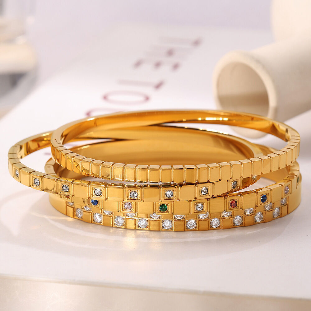 1 stuk Vogue Series Klassieke Geruite Exquisite Designable Roestvrijstalen Waterdichte Goudkleurige Damesarmband h5 Afbeelding4