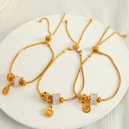 1 piece simple series casual heart stainless steel gold plated zircon women charm bracelets 2
