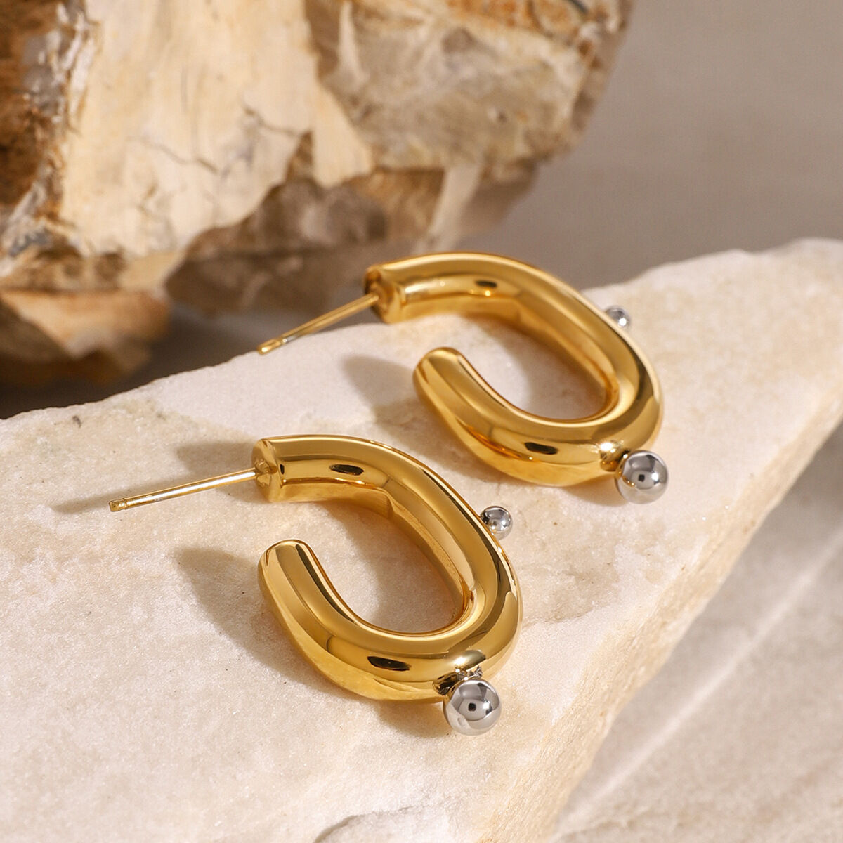1 paio di orecchini a bottone da donna in acciaio inossidabile placcato oro con perle artificiali, stile semplice e geometrico Immagine4