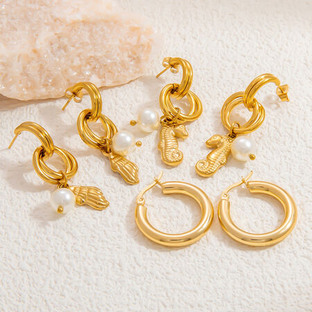1 Pair Luxurious Series Charming Sea Horse Shape Stainless Steel Waterproof Gold Color Women's Drop Earrings