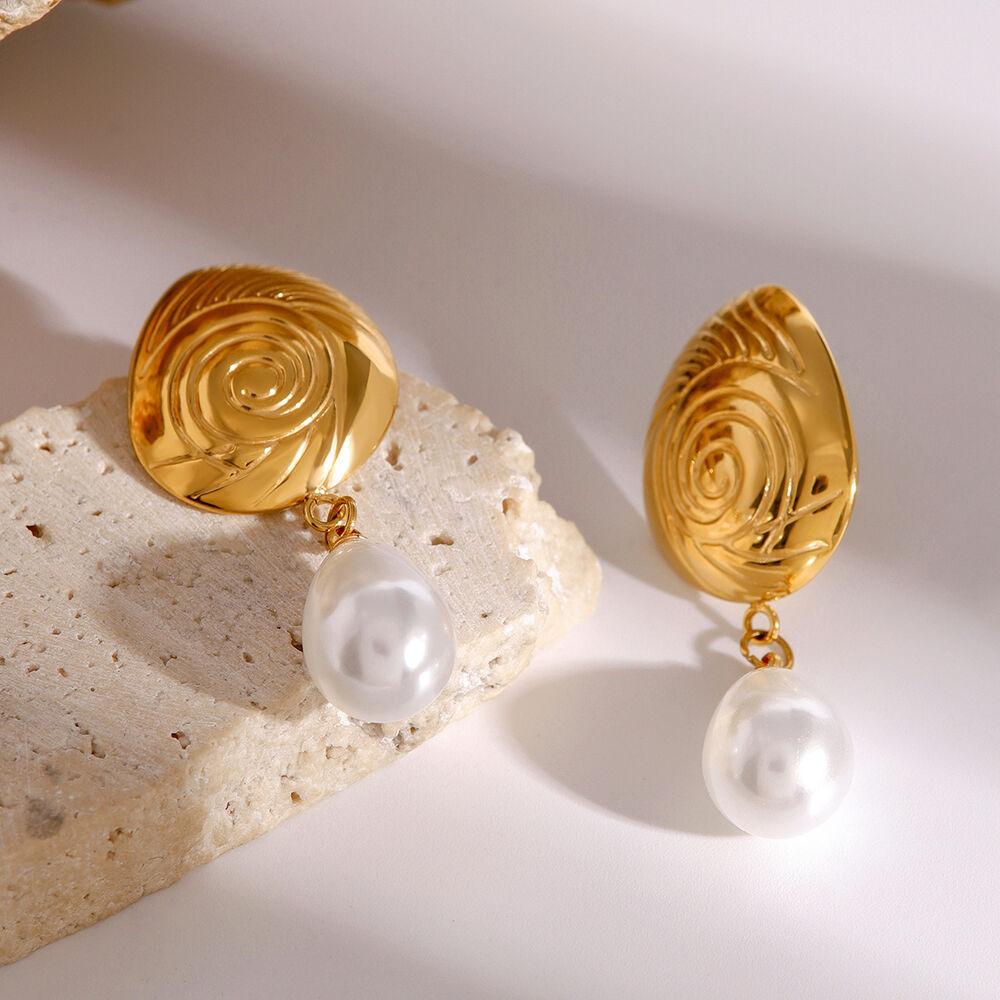 1 par de pendientes colgantes de acero inoxidable con forma de tortuga, elegantes y chapados en oro de 18 quilates, con perlas artificiales para mujer. h5Imagen4