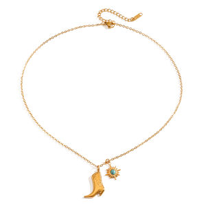 1 pieza de lujosa serie con forma de bota, elegante sol, acero inoxidable, resistente al agua, color dorado, piedra natural, collares colgantes para mujer h5 Imagen6
