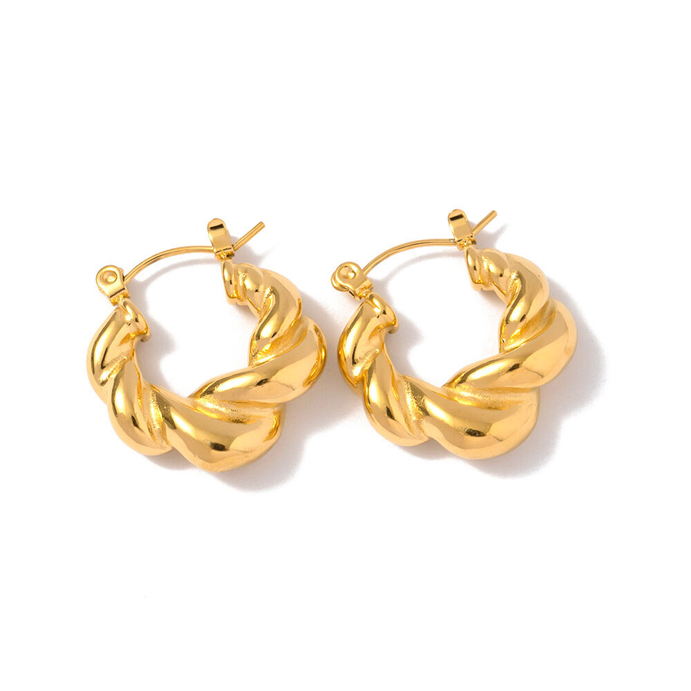 1 Paar klassische Daily Twist Ringohrringe aus wasserfestem Edelstahl in Goldfarbe für Damen h5 Bild6