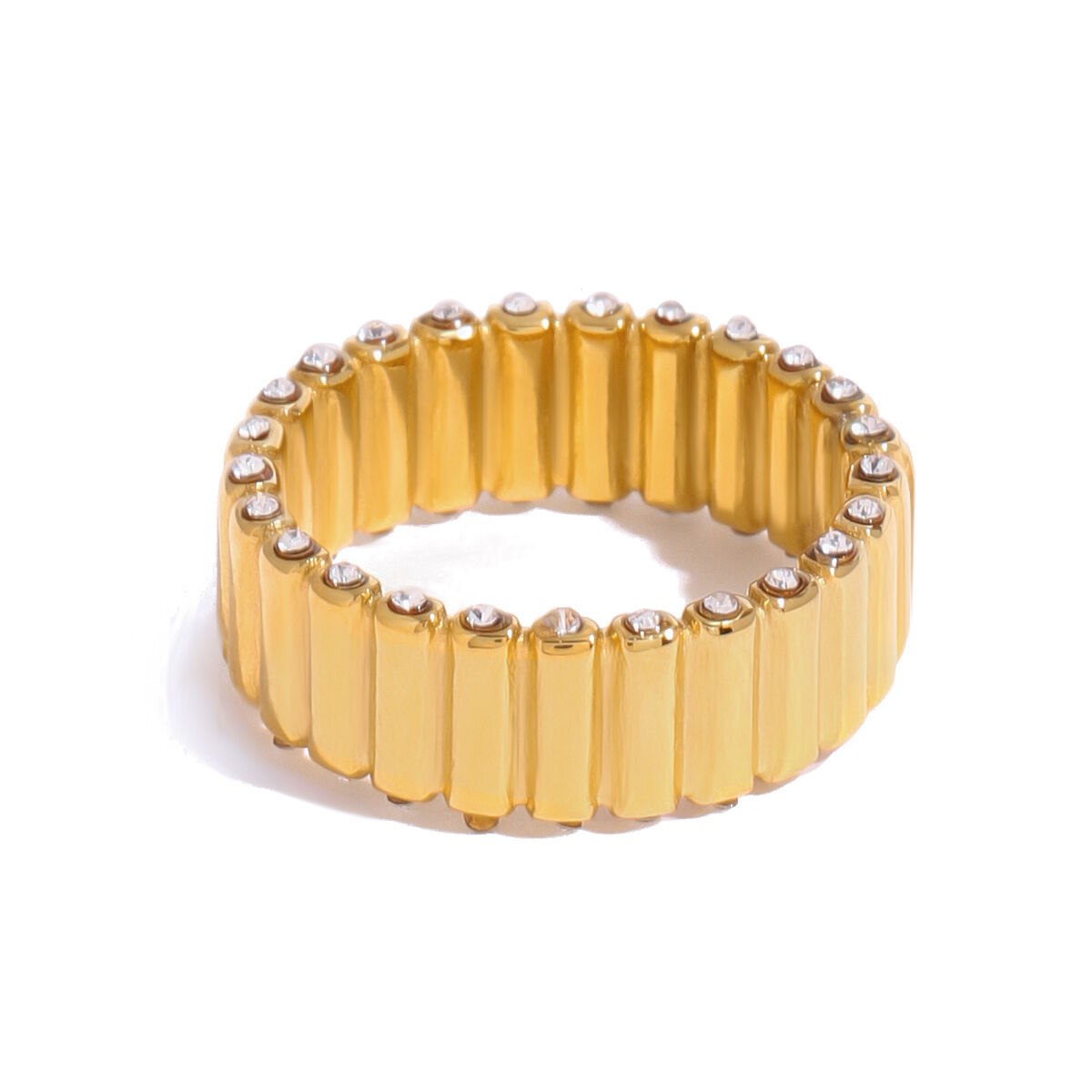 1 paio di anelli singoli da donna con strass in acciaio inossidabile placcato oro , serie semplice, h5Immagine5