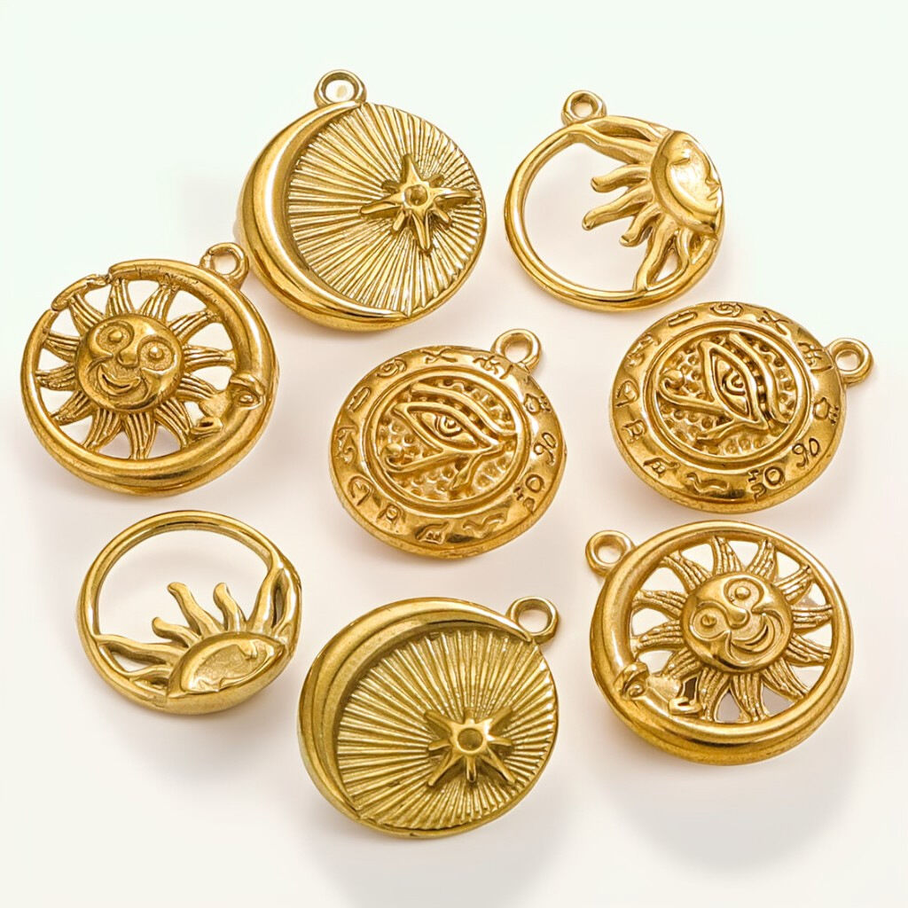 1 pair simple series retro sun/moon  gold plated women pendants