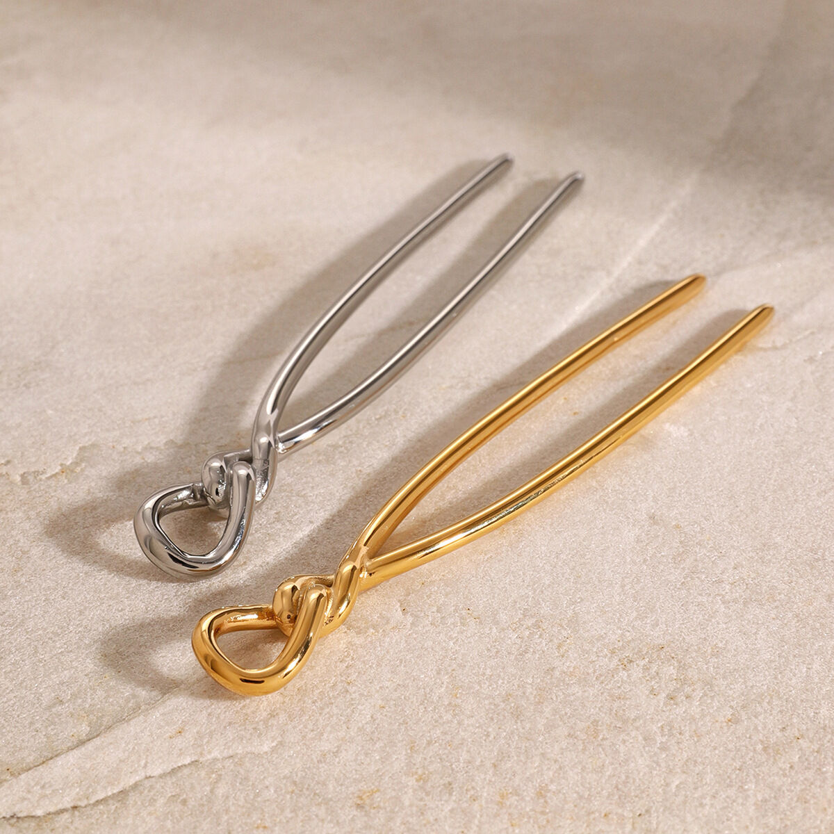 1 paio di fermagli per capelli da donna Simple Series Daily Twist in acciaio inossidabile placcato oro 18K h5 Immagine5