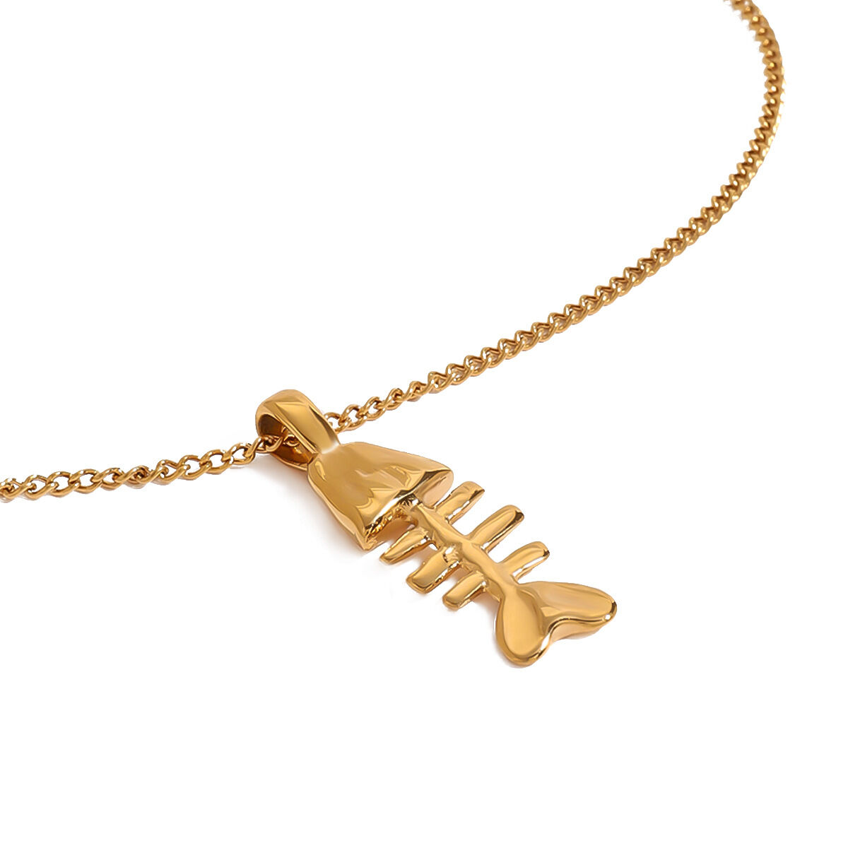 Collana con ciondolo da donna color oro impermeabile in acciaio inossidabile a forma di spina di pesce, serie classica, 1 pezzo h5 Immagine8