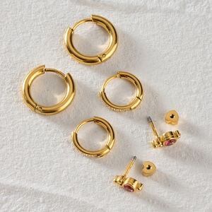 1 piece luxurious sweet style geometric stainless steel gold plated inlay pink rhinestone women's earrings set h5 Picture3