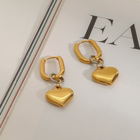 1 Pair Modern Series Classic Heart Shape Stainless Steel Waterproof Gold And Silver Mixed Color Women's Drop Earrings 2