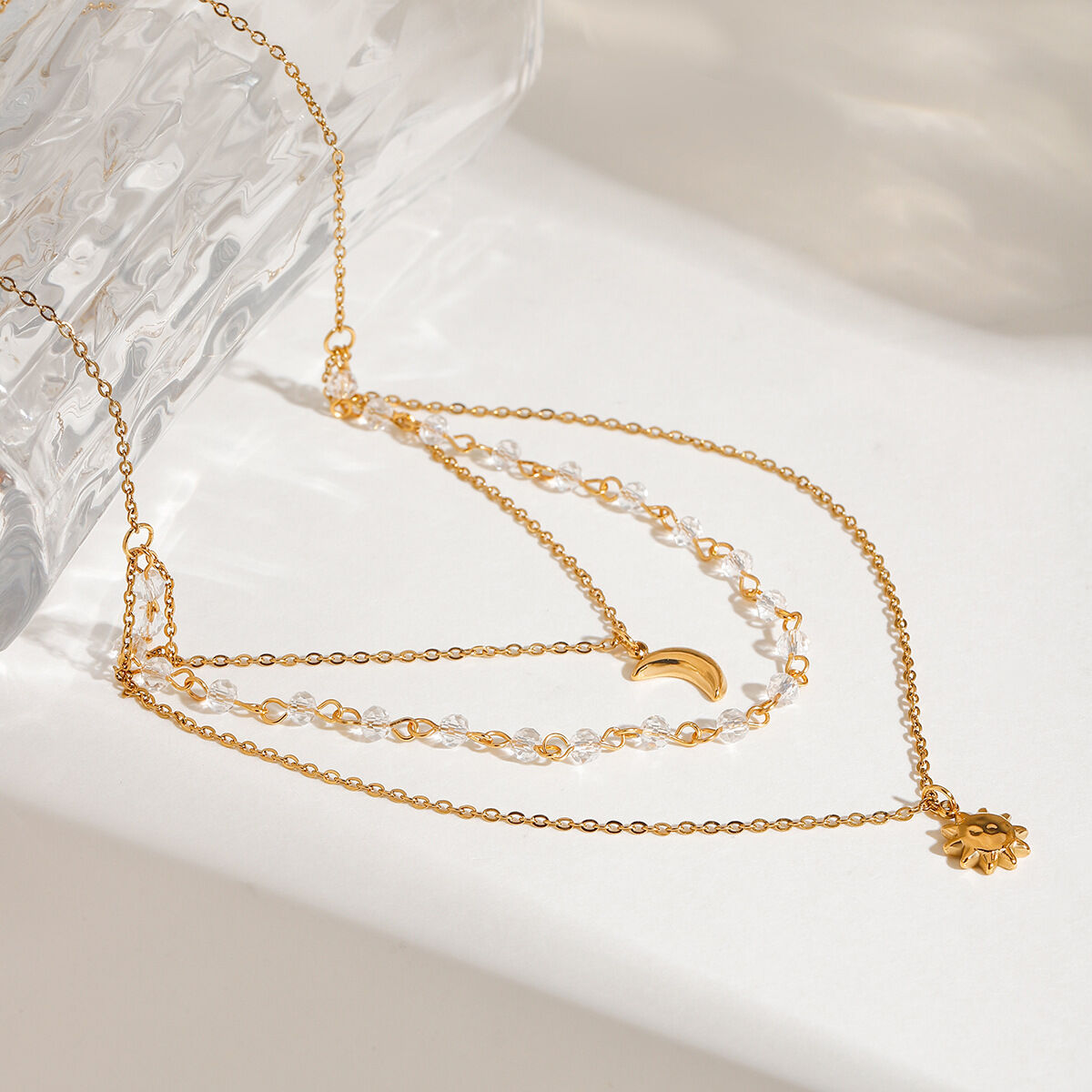 1 Piece Luxurious Series Charming Sun & Moon Stainless Steel Waterproof Gold Color Women's Layered Necklaces