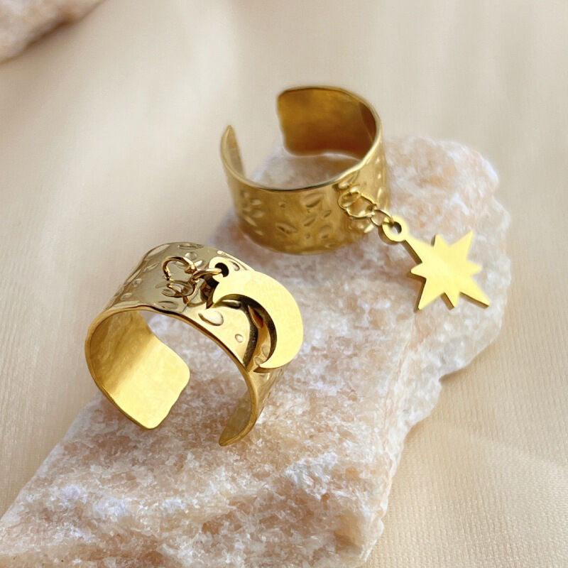 1 Piece Designable Series Chic Moon Dangle Stainless Steel Waterproof Gold Color Women's Adjustable Rings