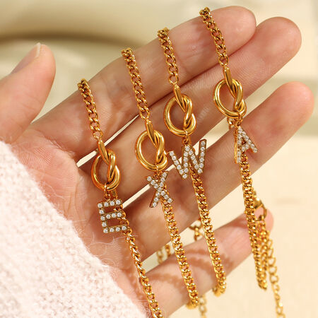 1 pezzo semplice serie semplice lettera acciaio inossidabile placcato oro 18K strass donne braccialetti con ciondolo